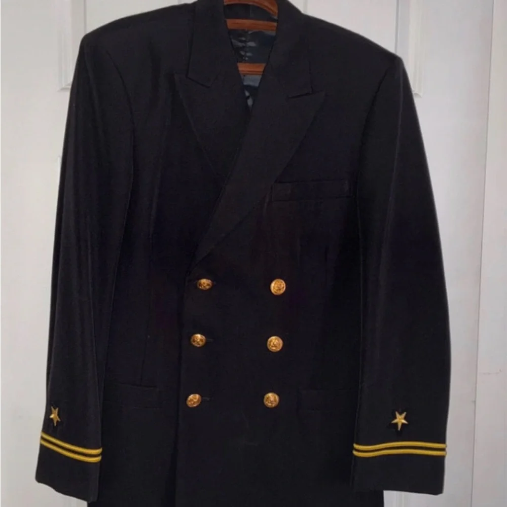 Black Double-Breasted Coat with Gold Trim